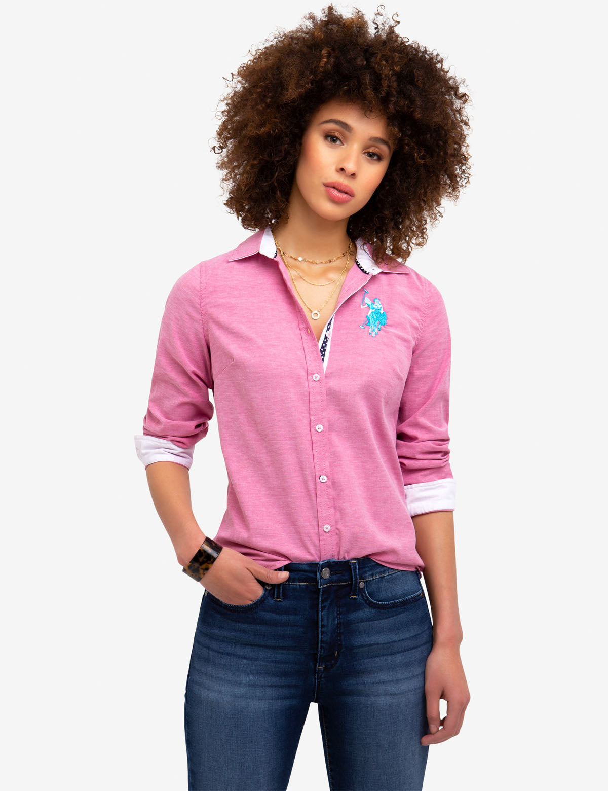 STRETCH OXFORD MULTI TONAL LOGO SHIRT 