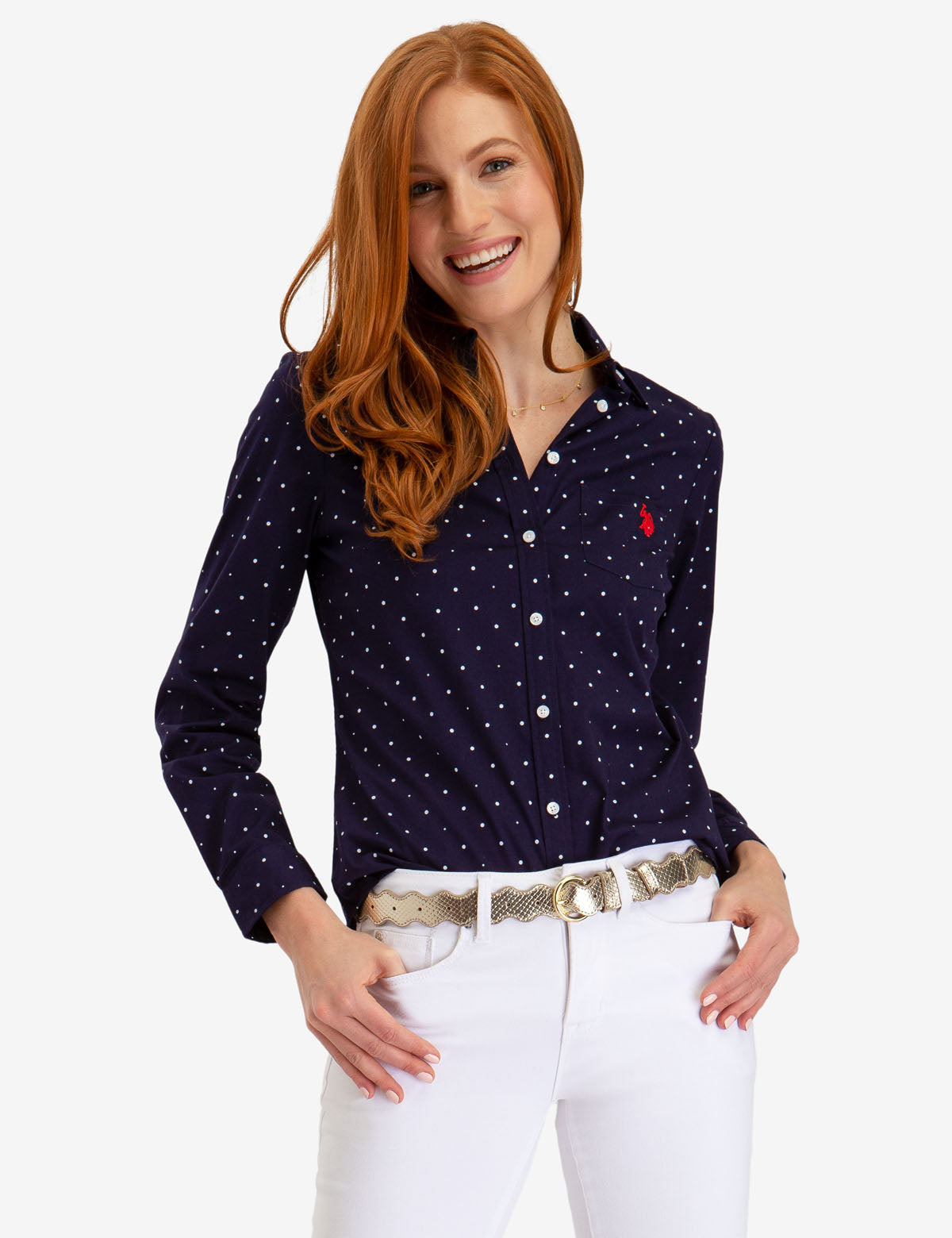 polo long sleeve button down womens