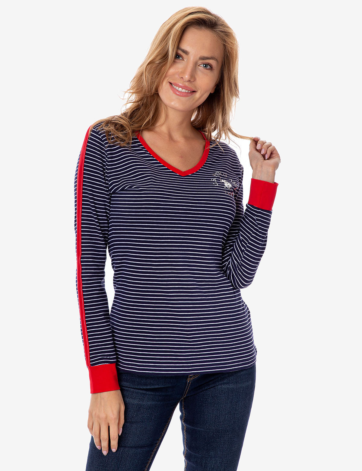 STRIPED V-NECK LONG SLEEVE T-SHIRT - U.S. Polo Assn.