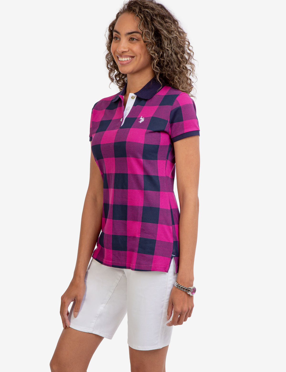 womens plaid polo shirts