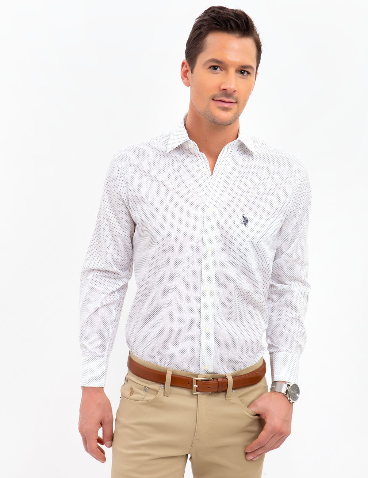 SPREAD COLLAR DOT DRESS SHIRT - U.S 