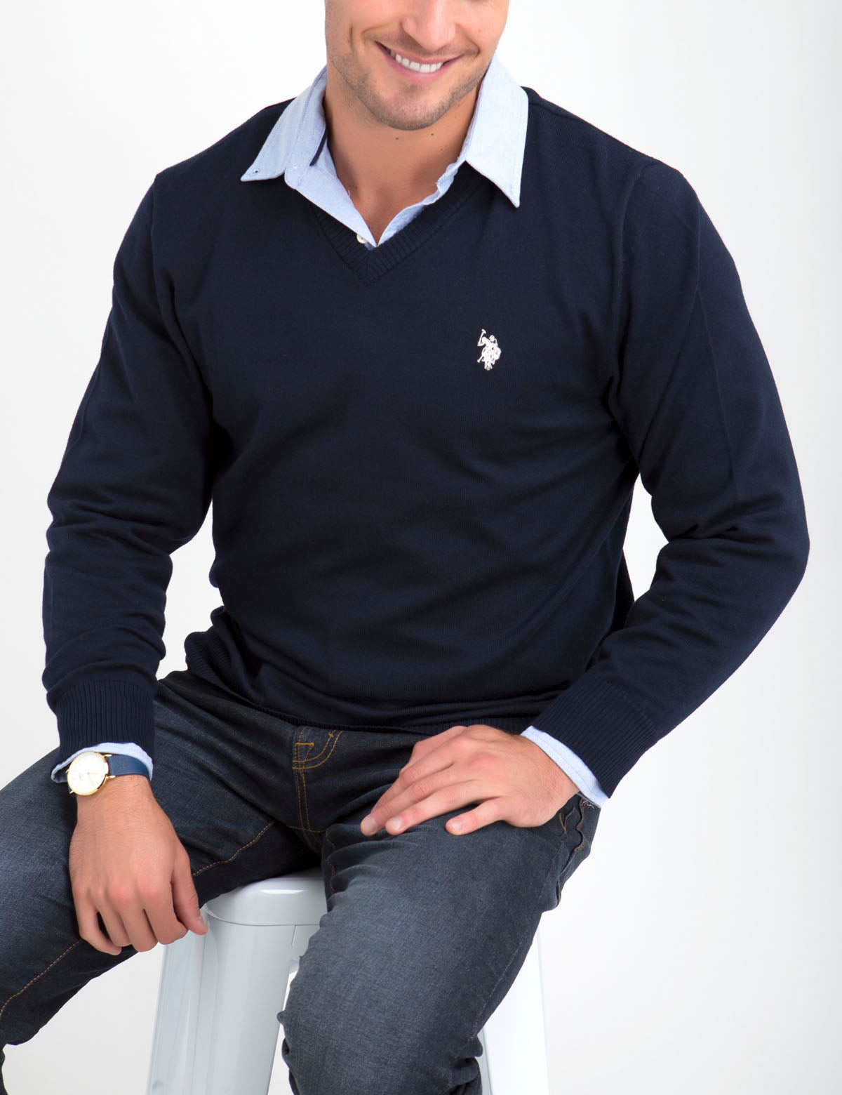 v neck sweater with polo shirt