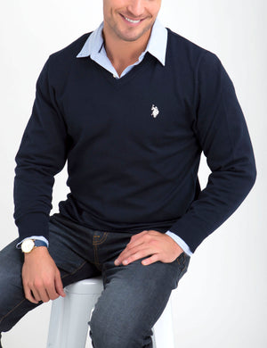 v neck sweater and polo shirt