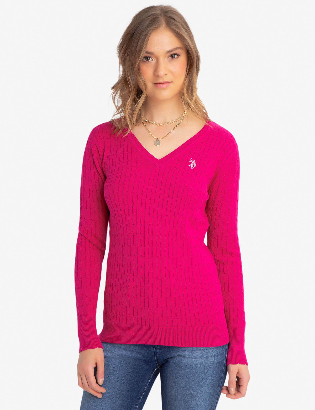 V-NECK CABLE KNIT SWEATER - U.S. Polo Assn.