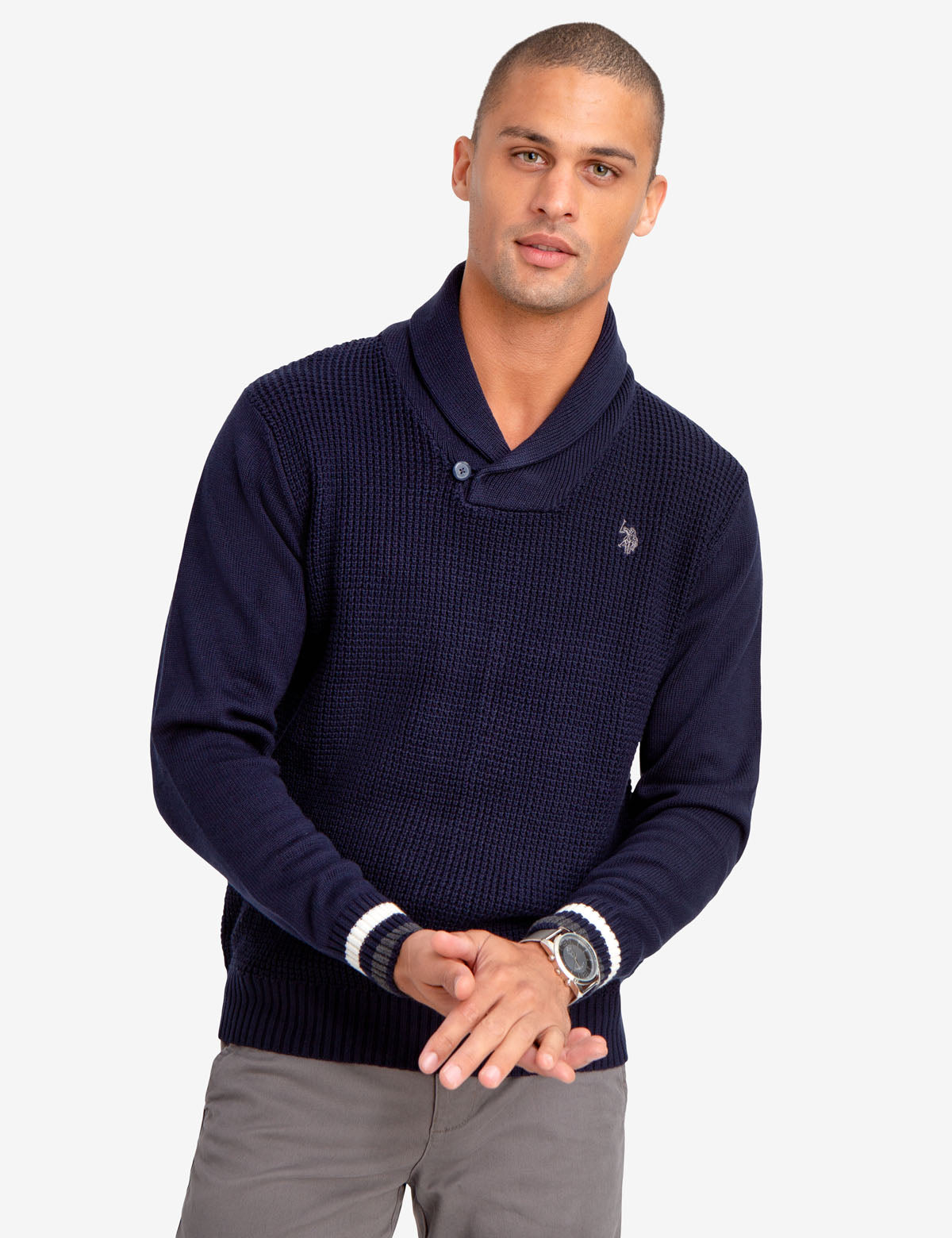 polo shawl collar sweater