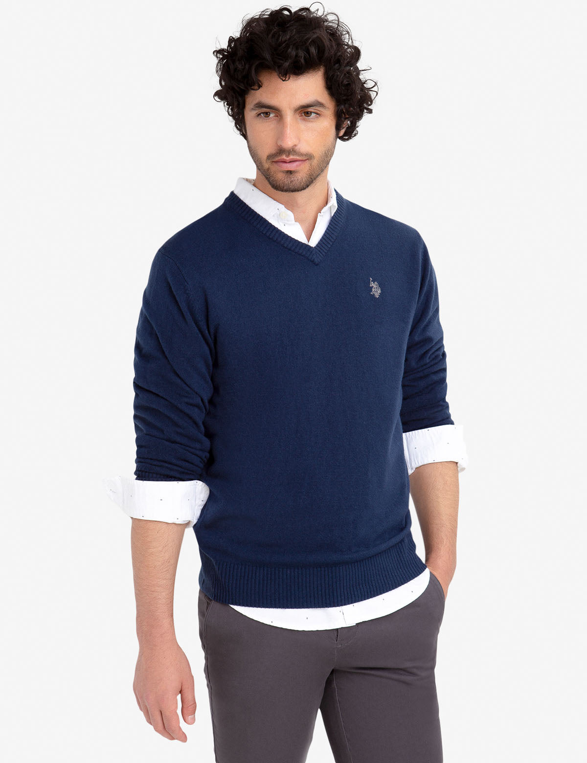 v neck sweater with polo shirt