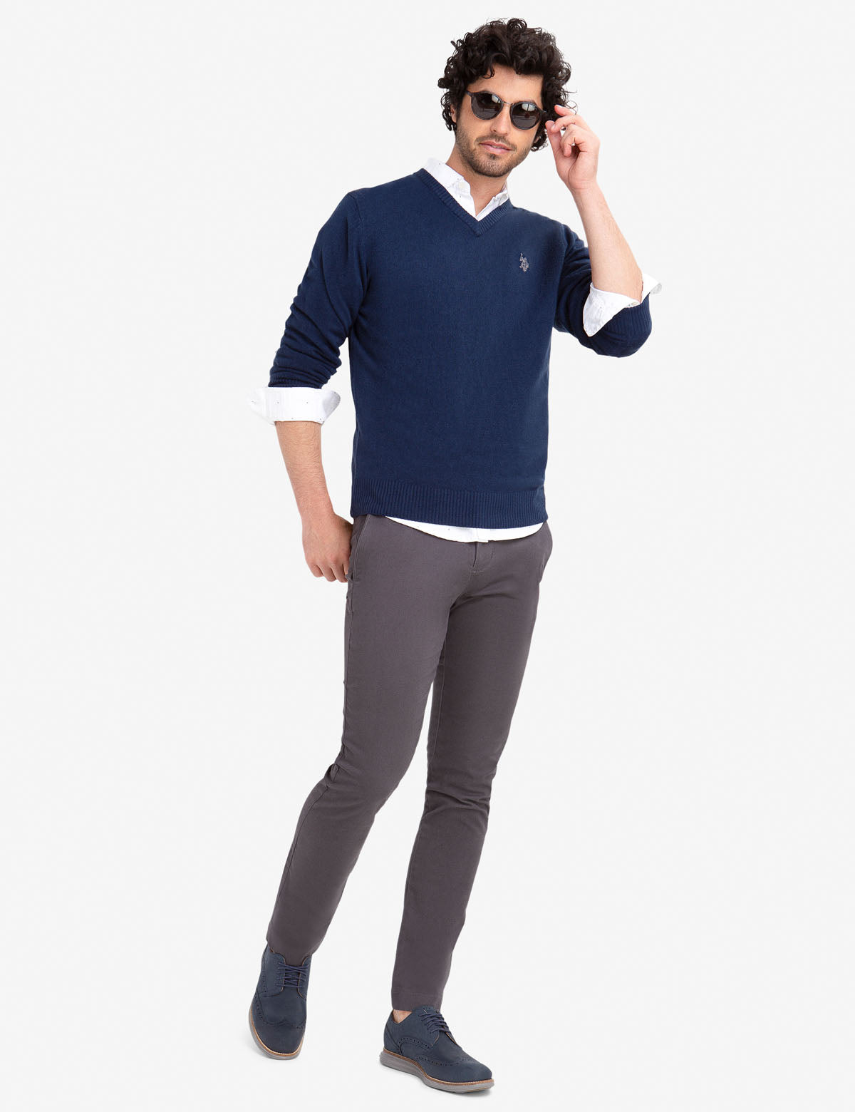 polo with v neck sweater