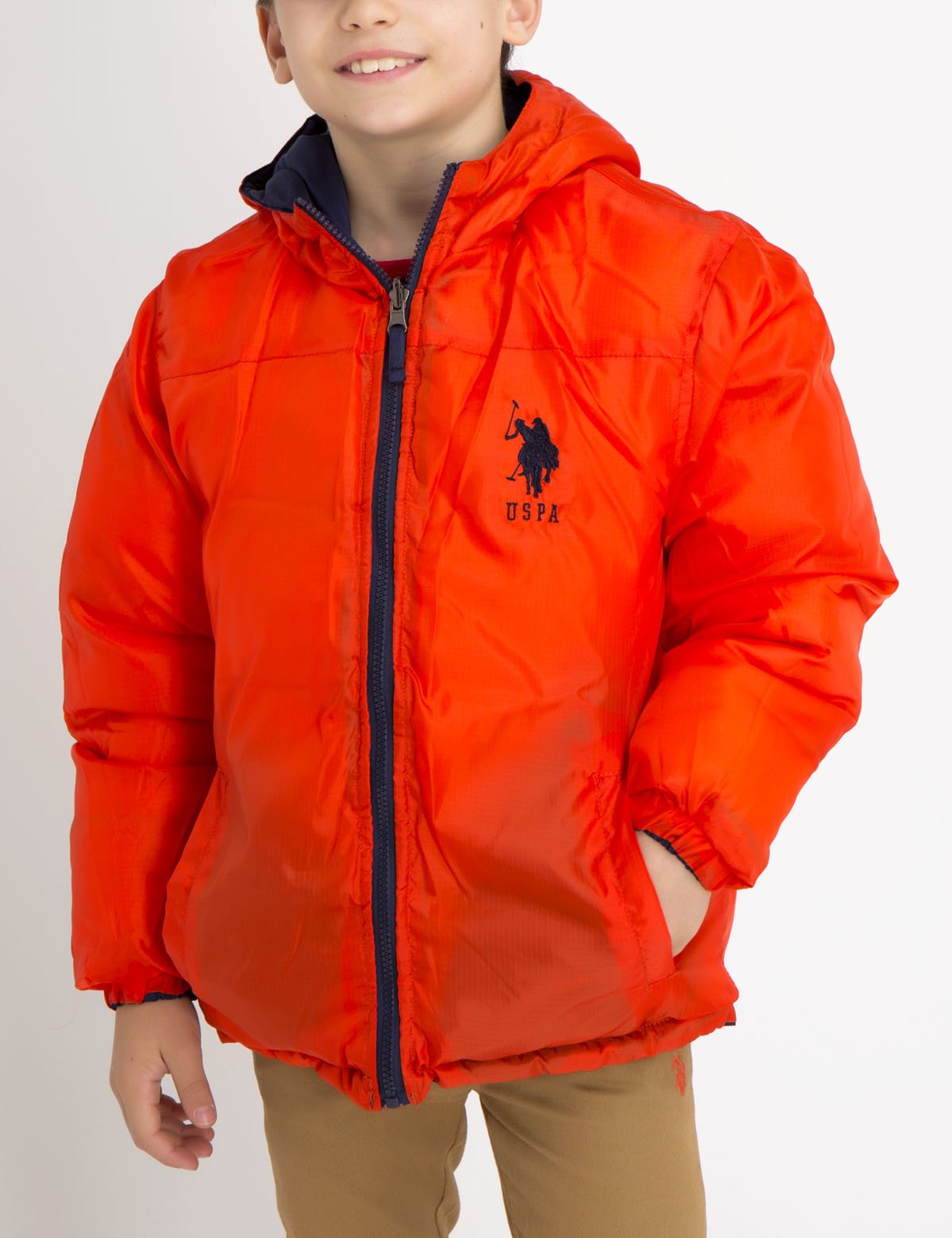 orange polo bubble jacket