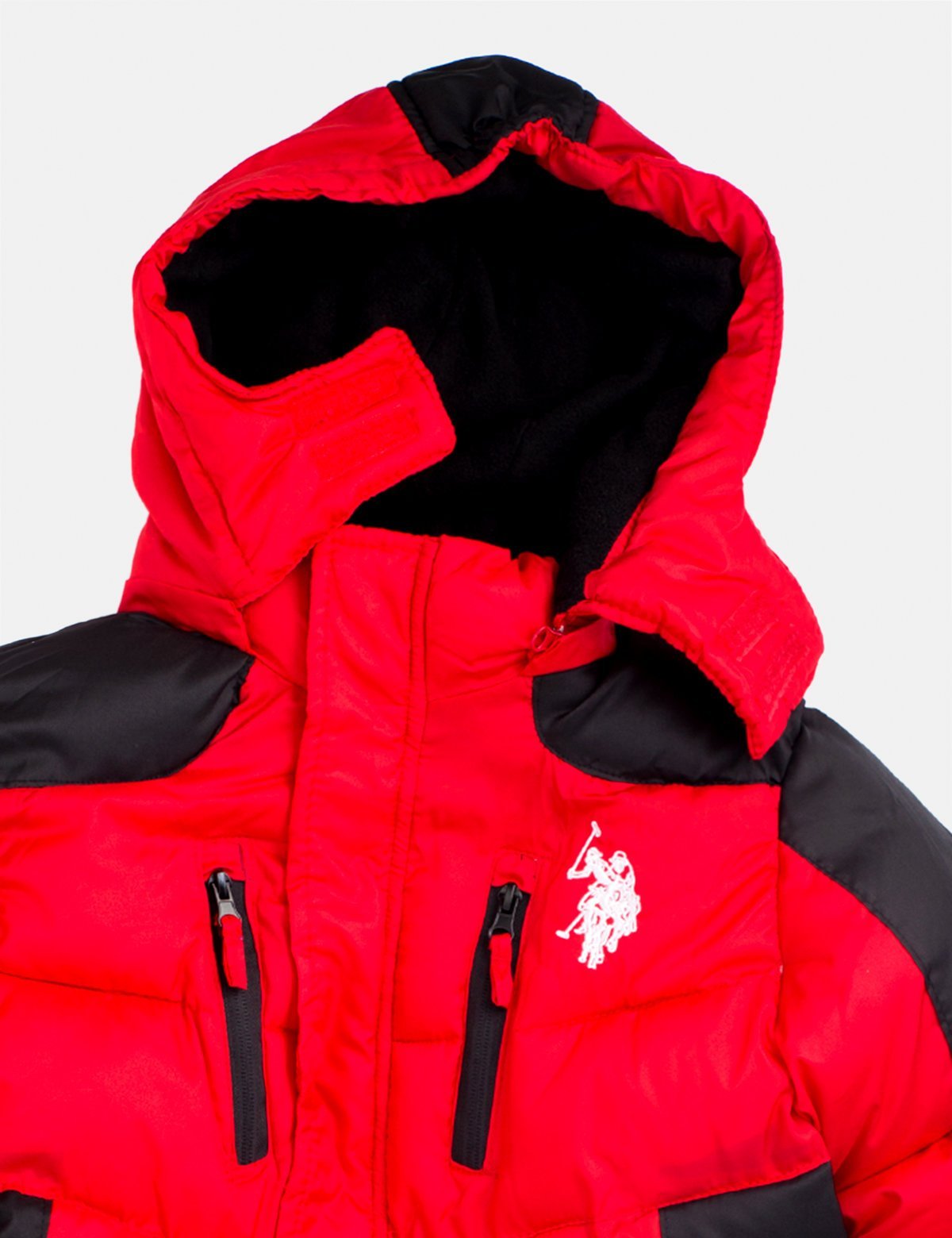 red polo bubble jacket