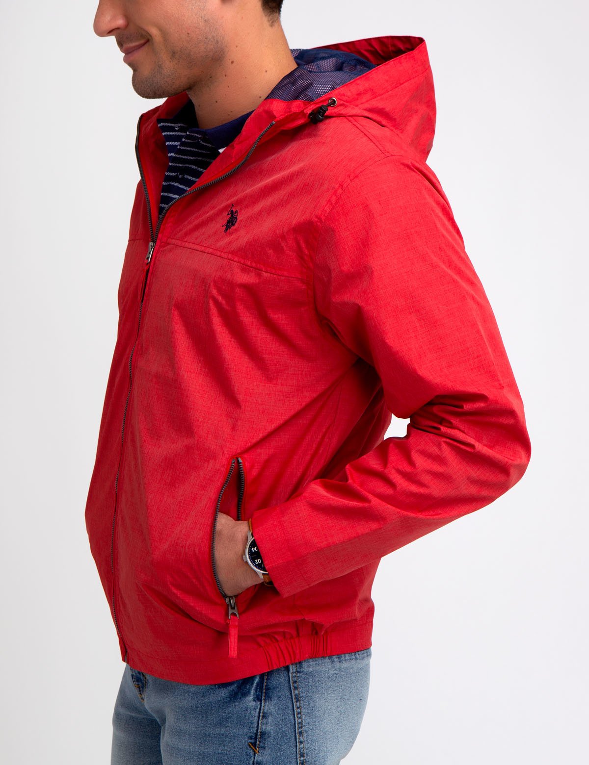 champion red puffer jacket metallic