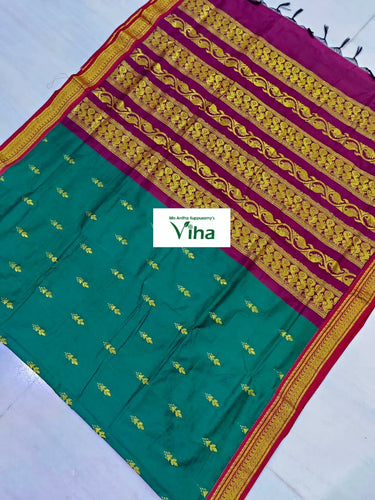 Kalyani cotton saree pink and green with thread woven buttas and zari –  Prashanti Sarees