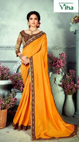 Chiffon Shimmer Saree with Beautiful embroidery work blouse & with