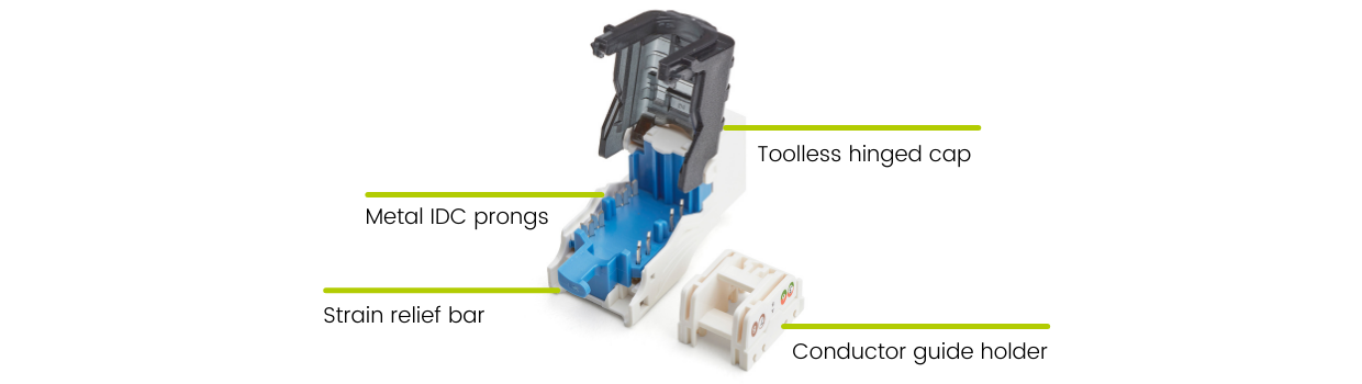 Here is a tool-less 90 degree keystone jack, illustrated