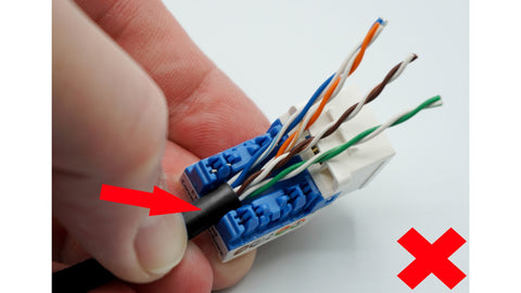 showing what not to do when terminating a an ethernet cable with a keystone jack
