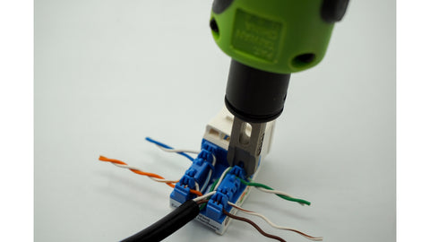 For 110 tool impact punch down, punch all eight wires fully into their IDC slots