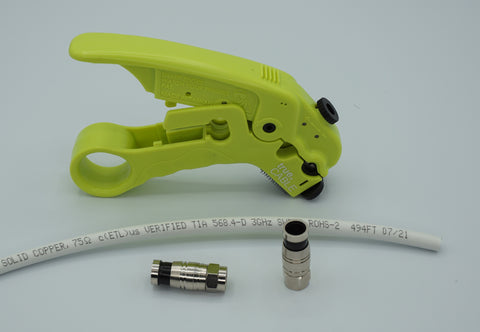 RG6 Dual Shield Cable, Cable Cutter and Stripper, F Connector
