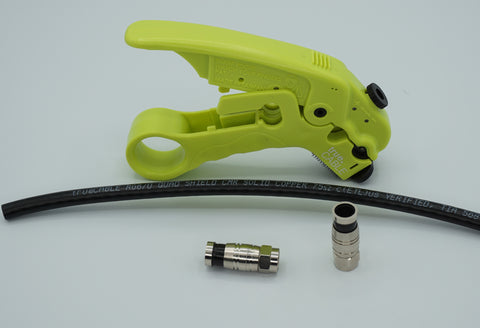 RG6 Quad shield cable, Cable cutting and stripping tool, F connector