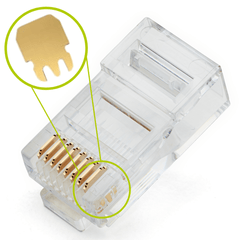 3-prong golden contact pins inside a RJ45 connector