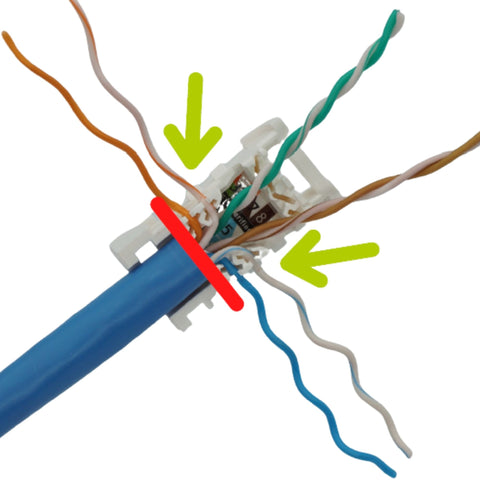 Wire up the conductor holder cap rear pairs first. T568B sequence shown.