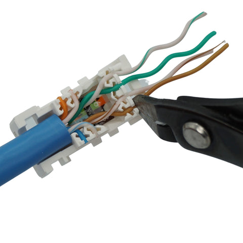 cat6a unshielded field term plug, Flush cut off conductor excess