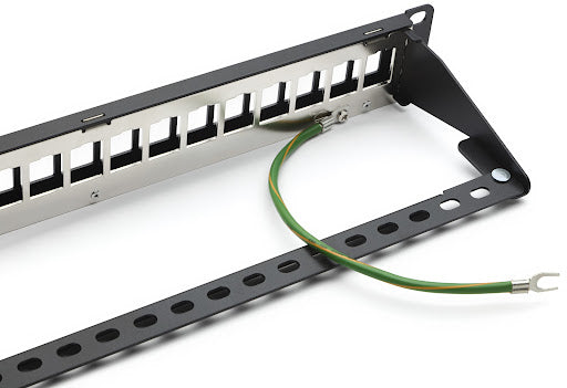 close up of 8 inch bonding wire on patch panel