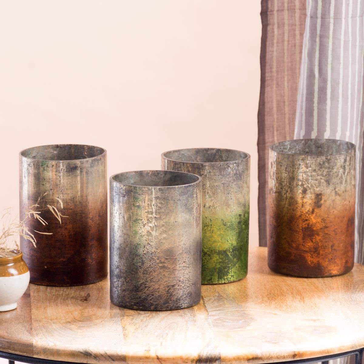 Image of Cylinder Smoked Glass Candle Holders