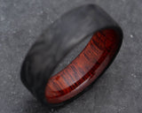 Forged Carbon Fiber Ring with Bloodwood Wood Inner Sleeve - Classic Design - 7 mm