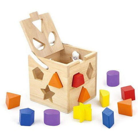 Wood toy cube with shapes