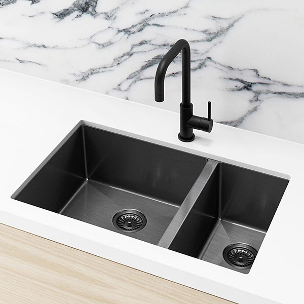 Meir Double Bowl Pvd Kitchen Sink 670mm Brushed Gun Metal