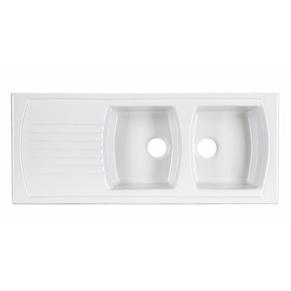 Turner Hastings Lusitano 120 X 50 Recessed Fine Fireclay Kitchen Sink Double Bowl Single Drainer