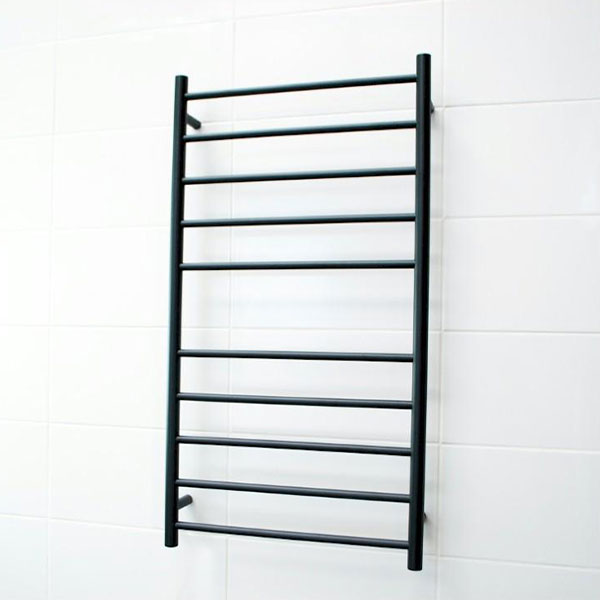 Image of Radiant Round 10 Bar Heated Towel Ladder 600 x 1100 Matte Black