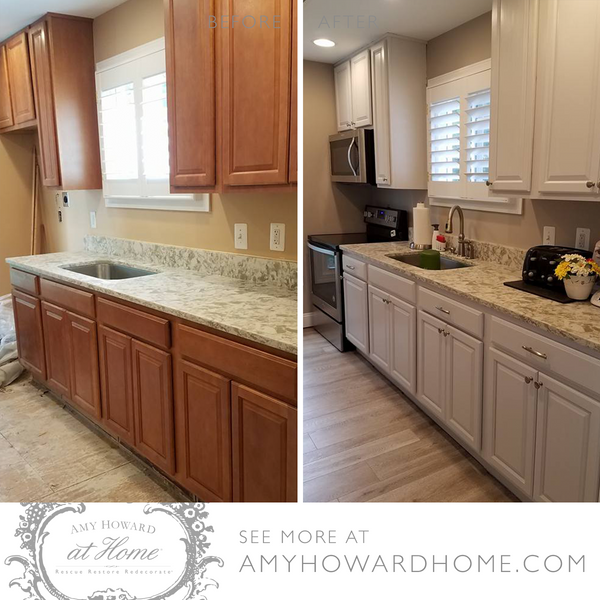 This easy, step-by-step DIY kitchen cabinets tutorial is such an easy way to makeover your kitchen. All you need is Cleaning Solution, Amy Howard at Home’s One Step Paint, and wax! See our DIY kitchen cabinet tutorial here.