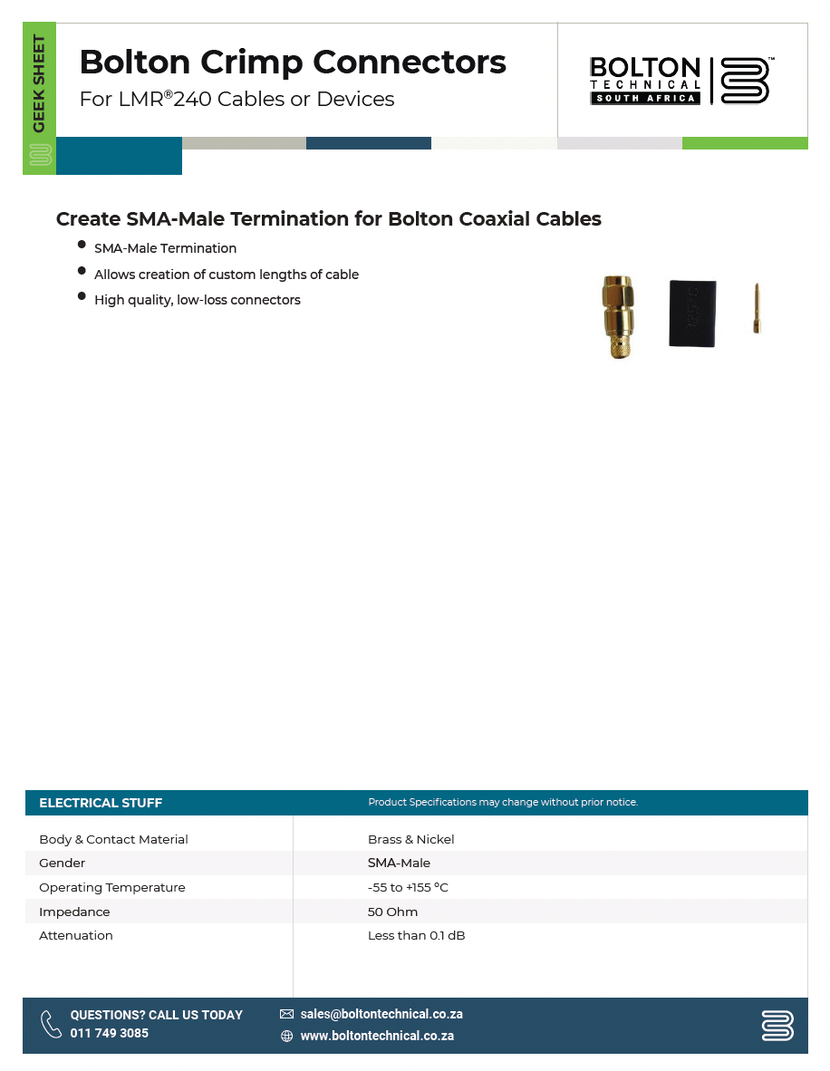 N-male Crimp Connector for LMR400 Cable