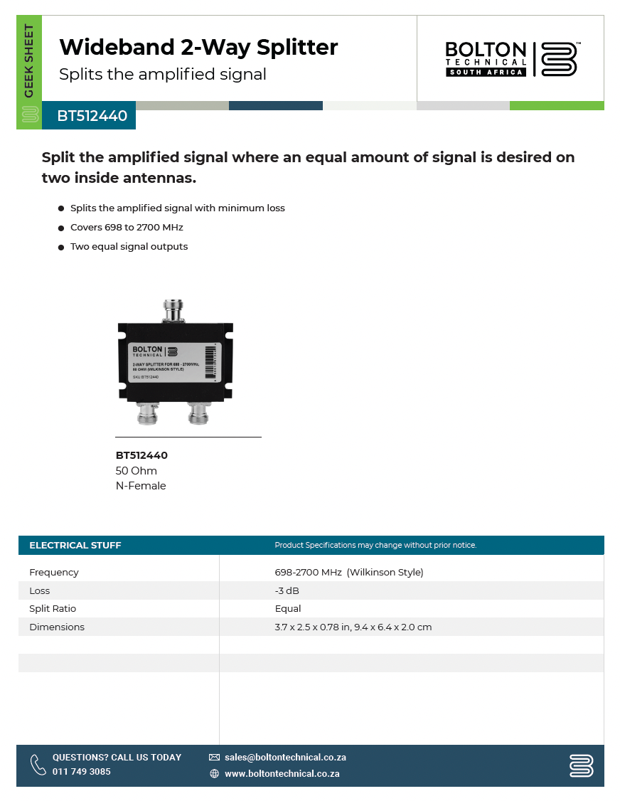 Wideband 2 Way Splitter