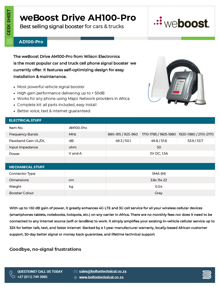 AD100-Pro Bolton Technical Spec Sheet