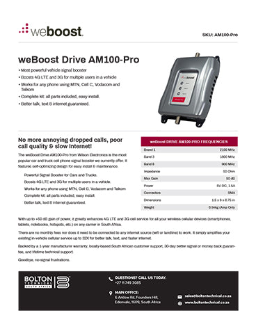 Am100-Pro Bolton Technical Spec Sheet