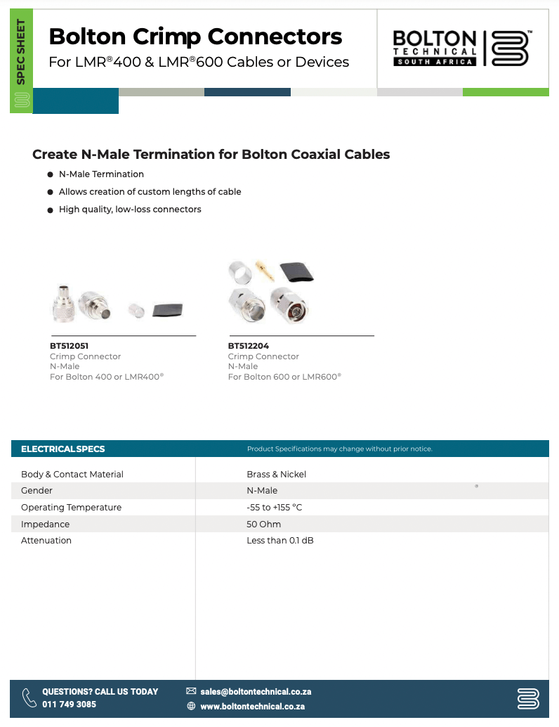 N-male Crimp Connector for LMR600 Cable