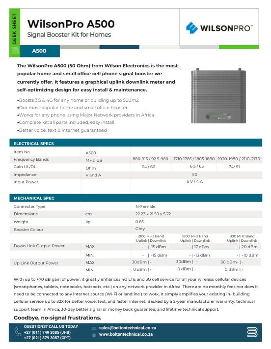 Bolton Technical Spec Sheet
