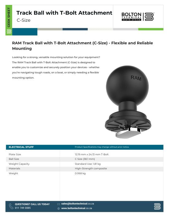 Track Ball with T-Bolt Attachment - C-size