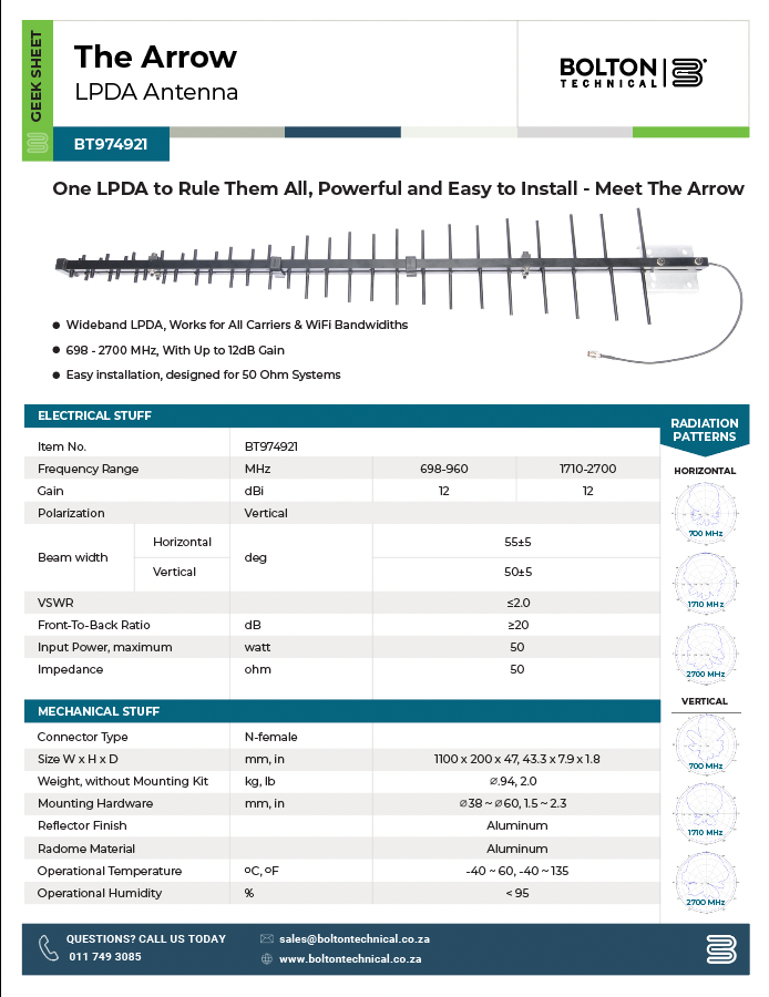 The Arrow Antenna Spec Sheet