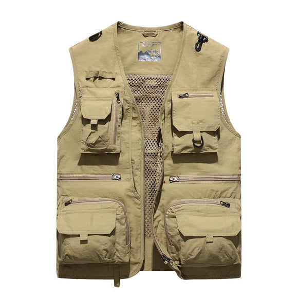 Men Fishing Vest Men Fishing Waistcoat Multi Pockets Outdoor Casual Travel  - Brown, XL