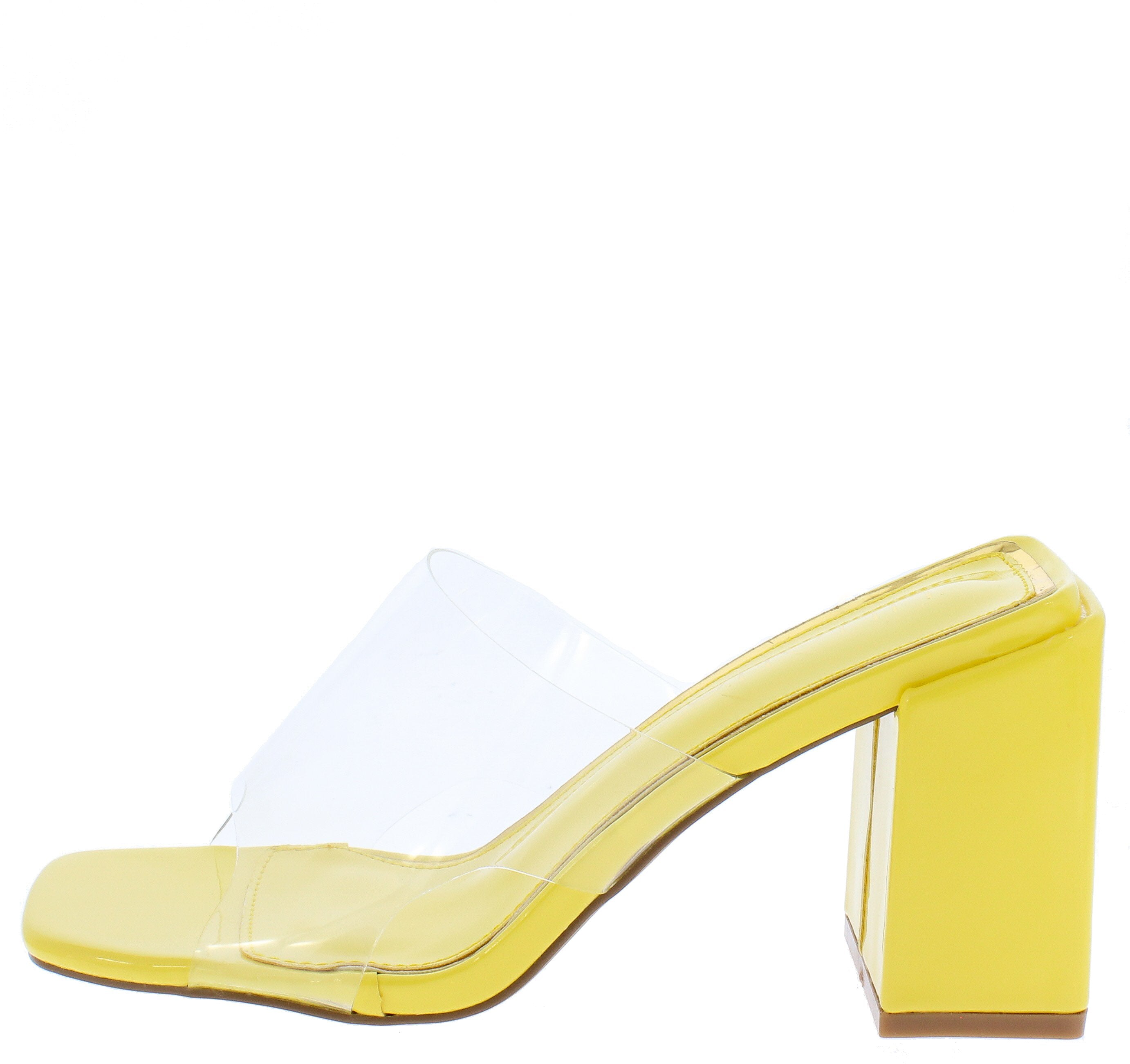 yellow block heel mules