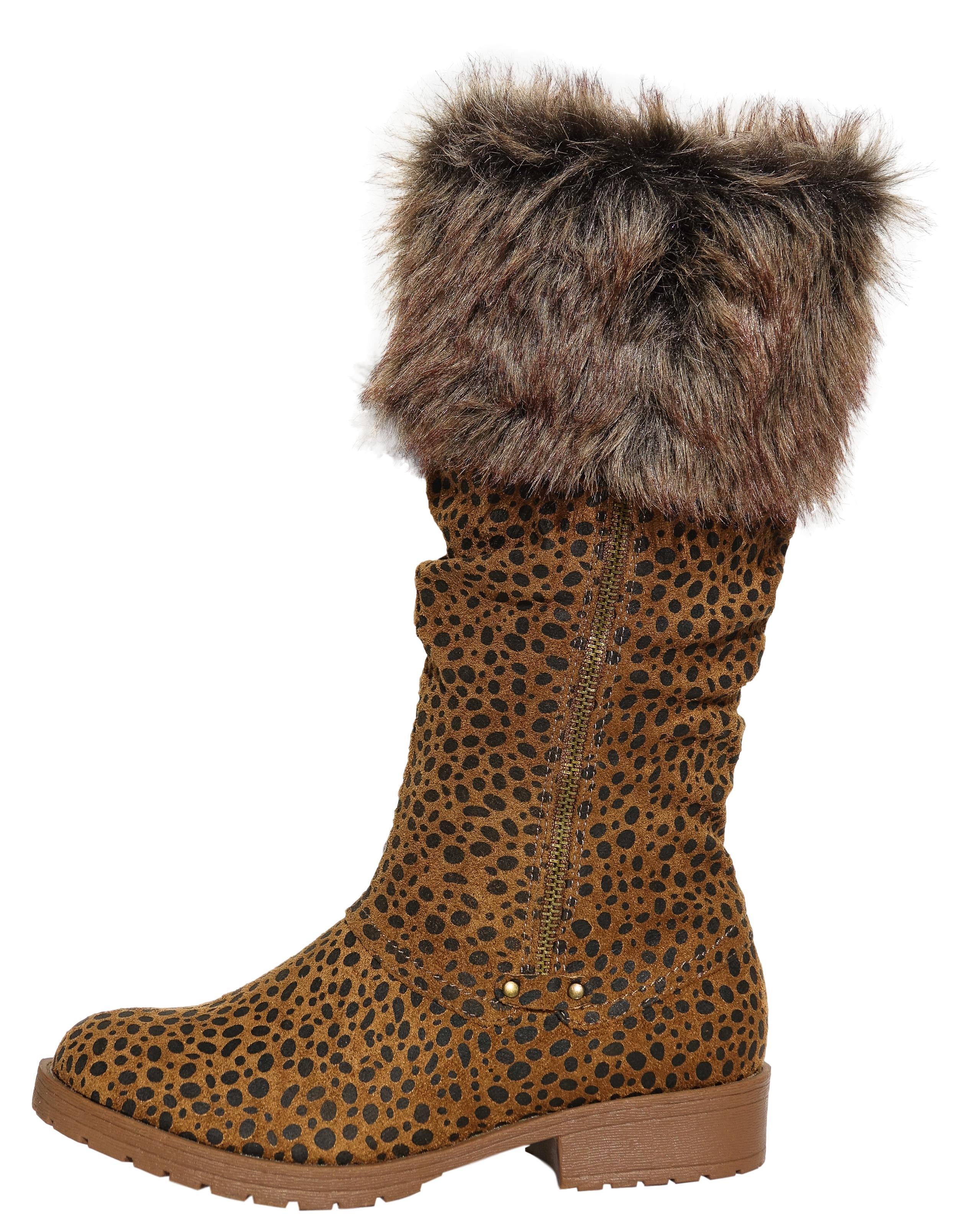 Furry1 Cheetah Faux Fur Cuff Lug Sole 