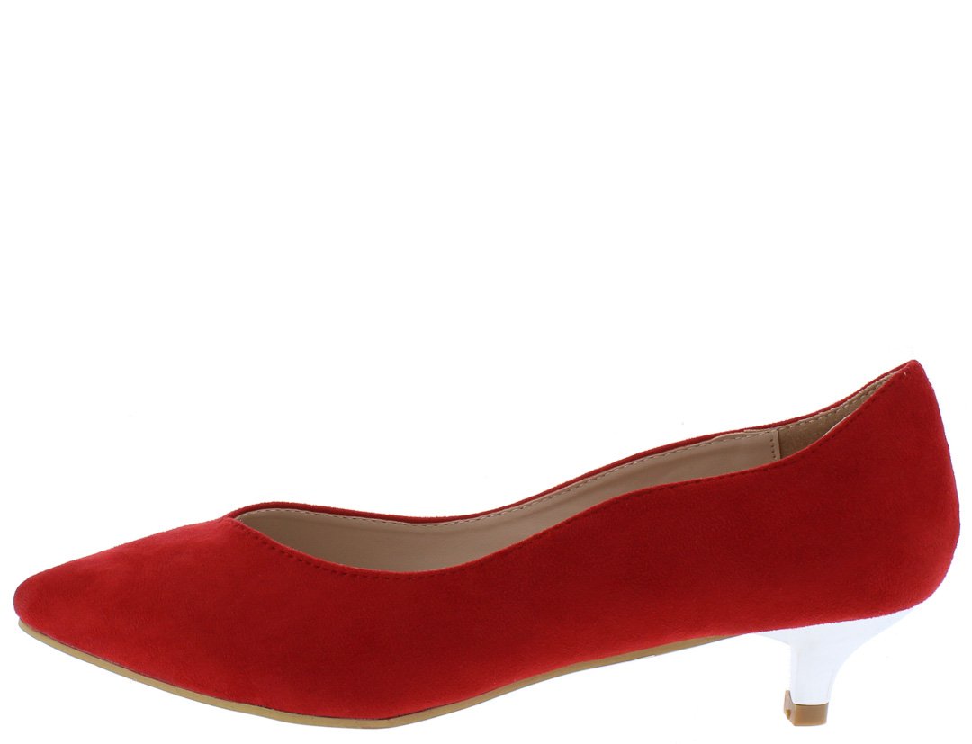 red suede kitten heels