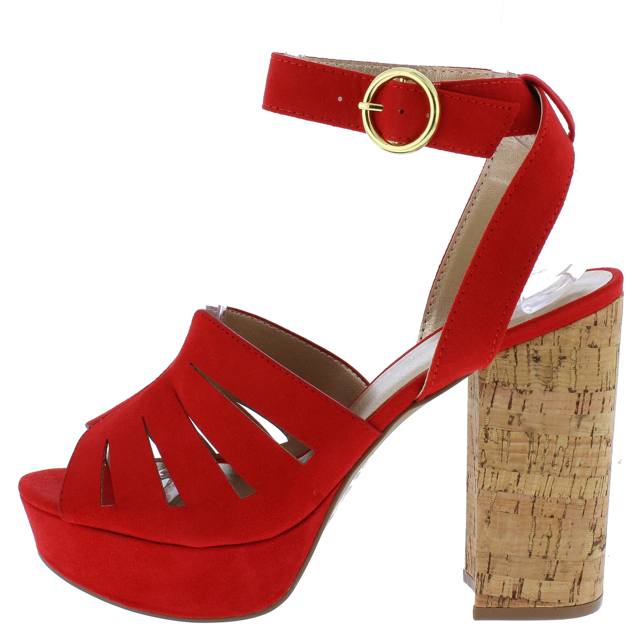 Lad09 Red Suede Peep Toe Ankle Strap 