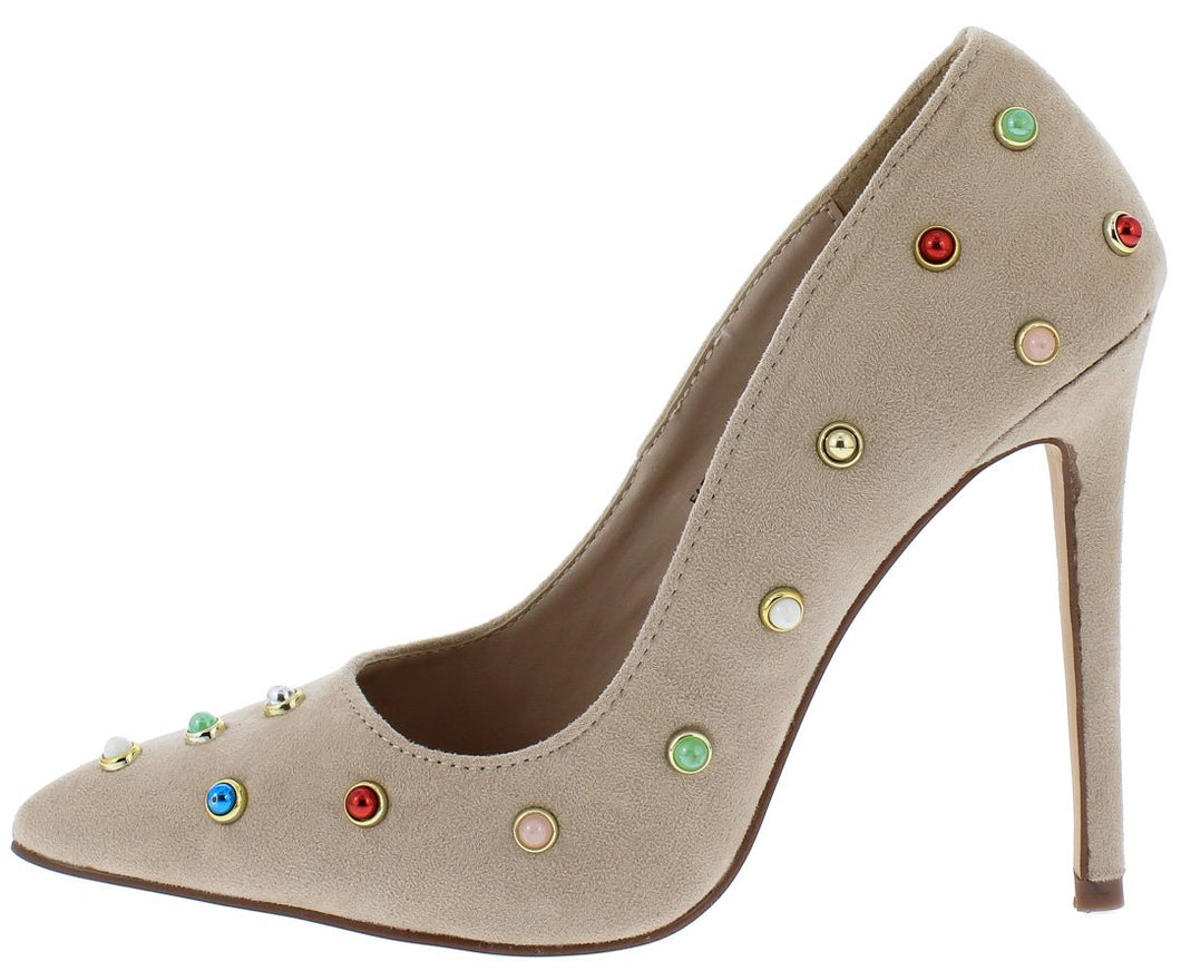 studded pointed toe heels