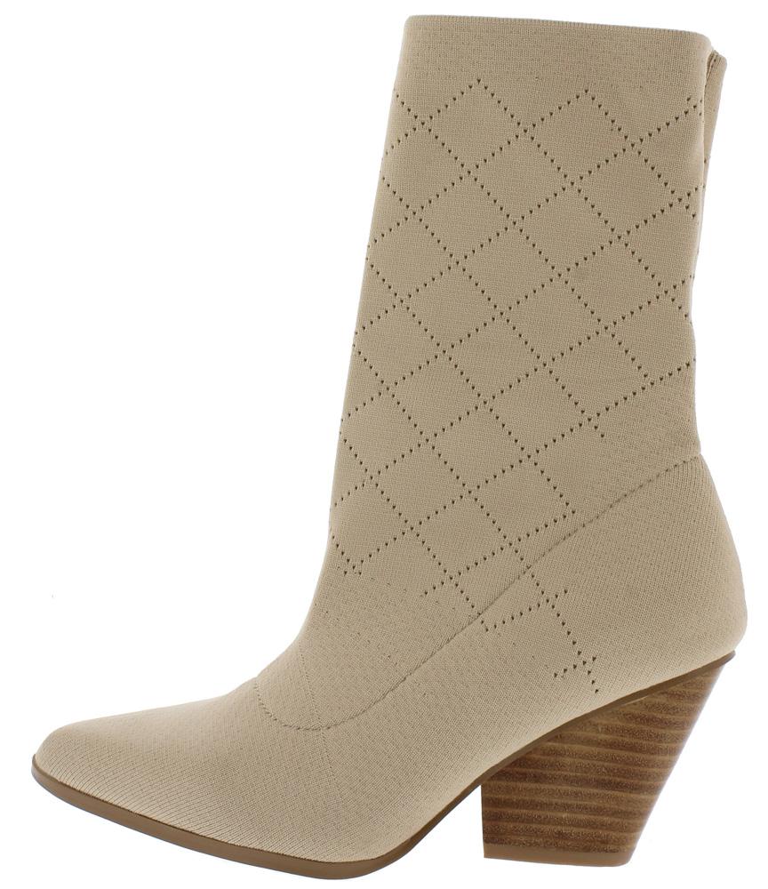 nude stacked heel