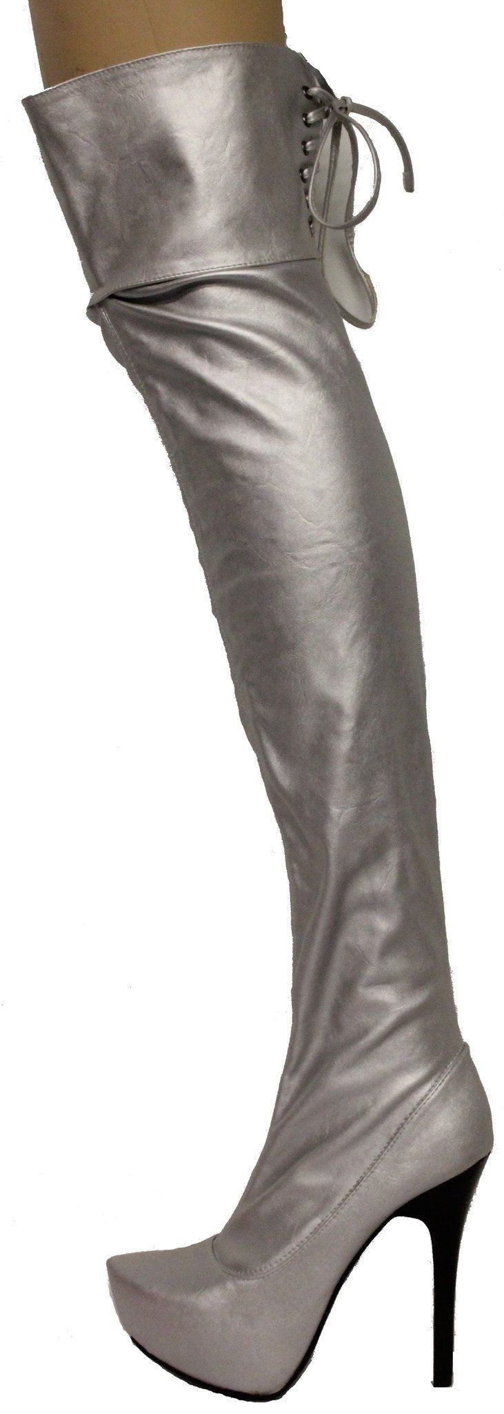 thigh high silver metallic boots