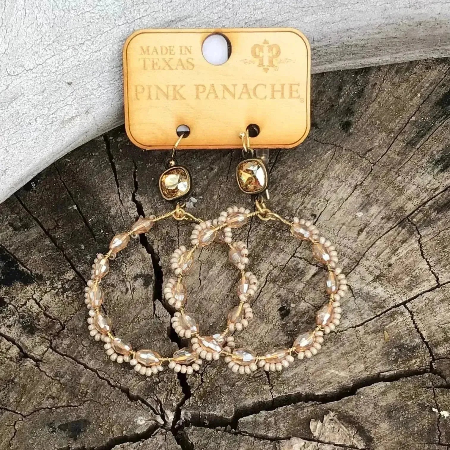 Champagne Oval Bead Wrapped Earring 8mm Bronze/Golden Shadow Cushion Cut