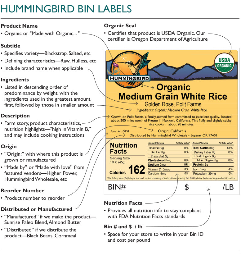 Hummingbird Bulk Bin Labels